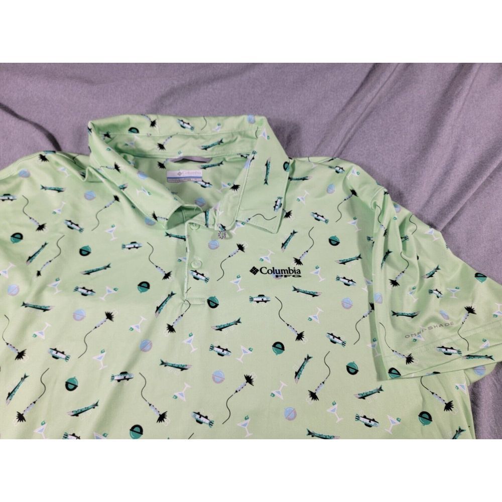 Columbia PFG Omni-Shade Men's Polo Shirt 2XL Fishing Lure, Martini, Lime Green